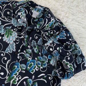 Chico's Linen Floral Button Down Shirt Women Size Large Boho Chic Vacation Beach